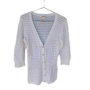 DKNY White Crochet Button Front Sweater Size Small